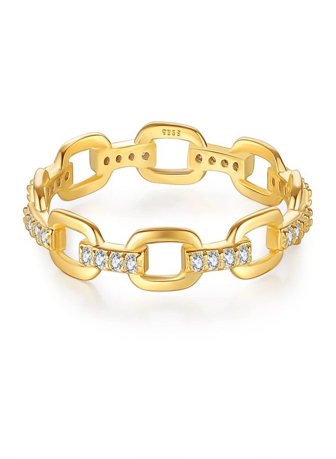 espere Open Link Ring 18K Gold Plated Sterling Silver | Pavé Chain Link Ring with Cubic Zirconia [Size 6] - Image 1